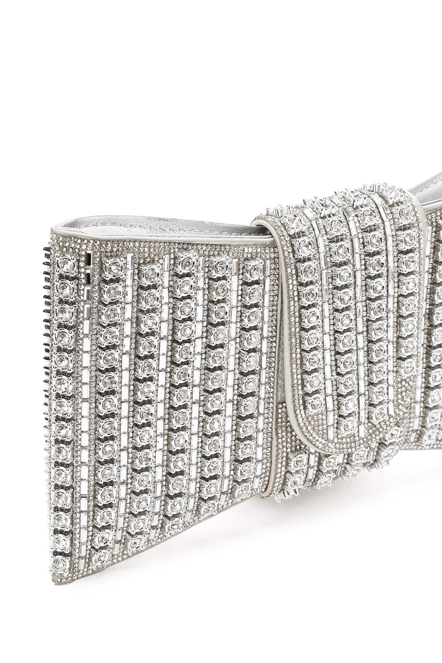 Women's Silver Long Strap Embellished Mini Box Dress Bag