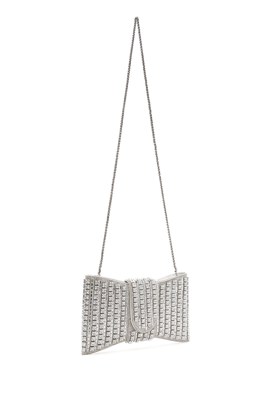 Women's Silver Long Strap Embellished Mini Box Dress Bag