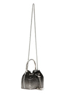 Women's Black Long Chain Strap Embellished Mini Evening Bag | Derimod