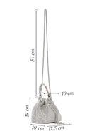 Women's Silver Long Chain Strap Embellished Mini Evening Bag | Derimod