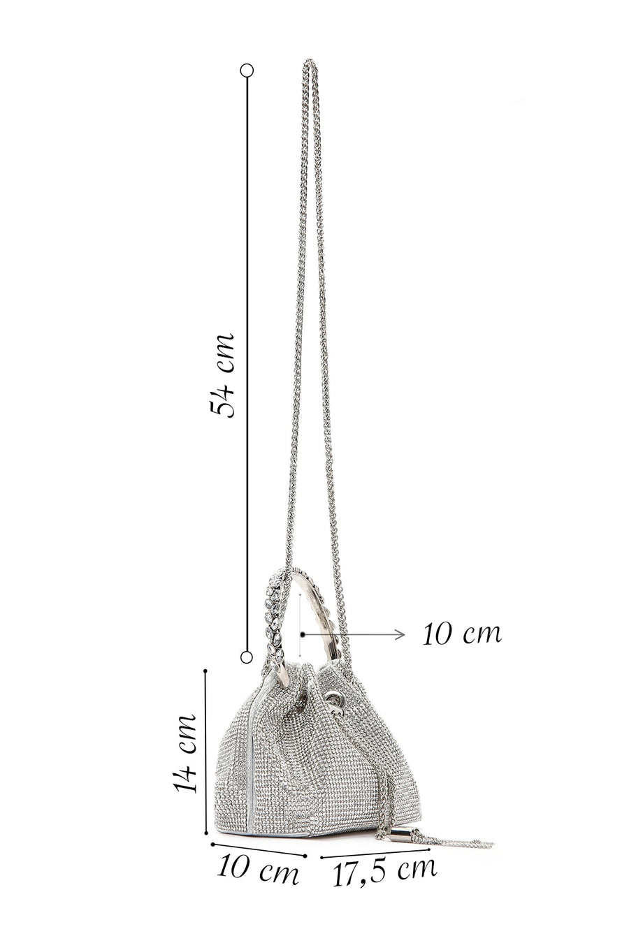 Women's Silver Long Chain Strap Embellished Mini Evening Bag