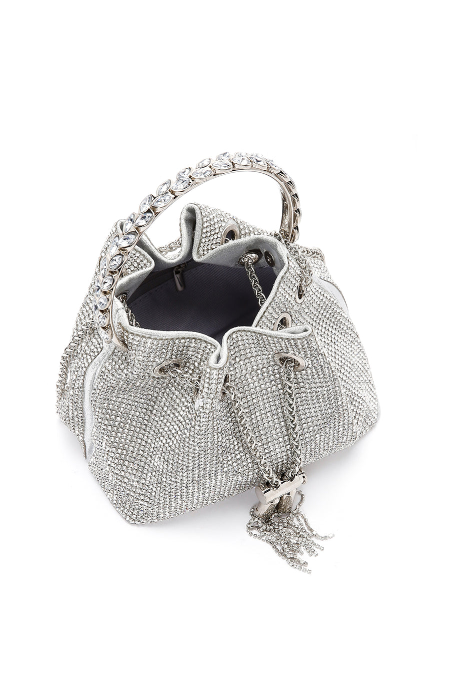 Women's Silver Long Chain Strap Embellished Mini Evening Bag
