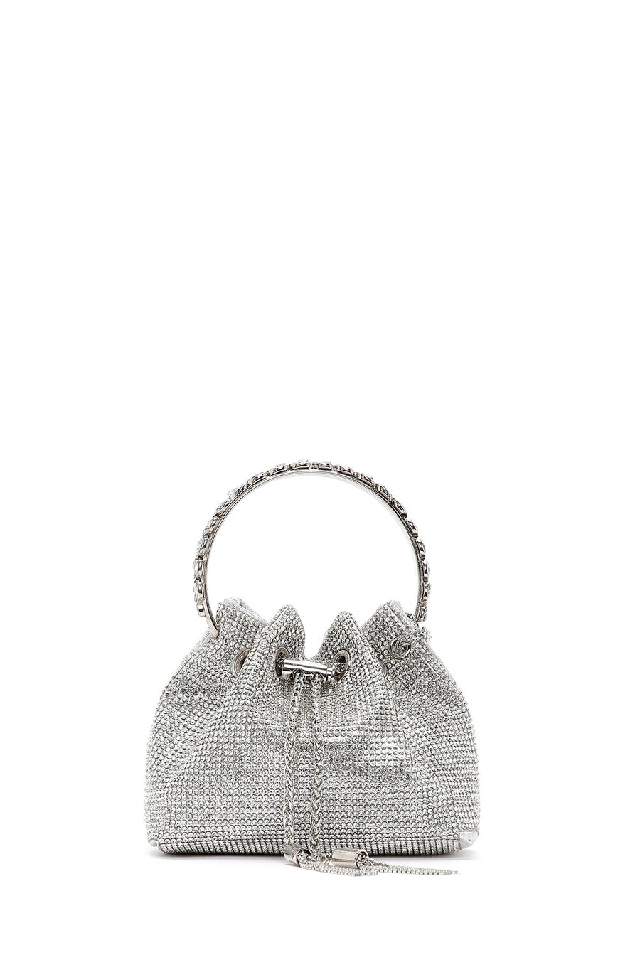 Women's Silver Long Chain Strap Embellished Mini Evening Bag