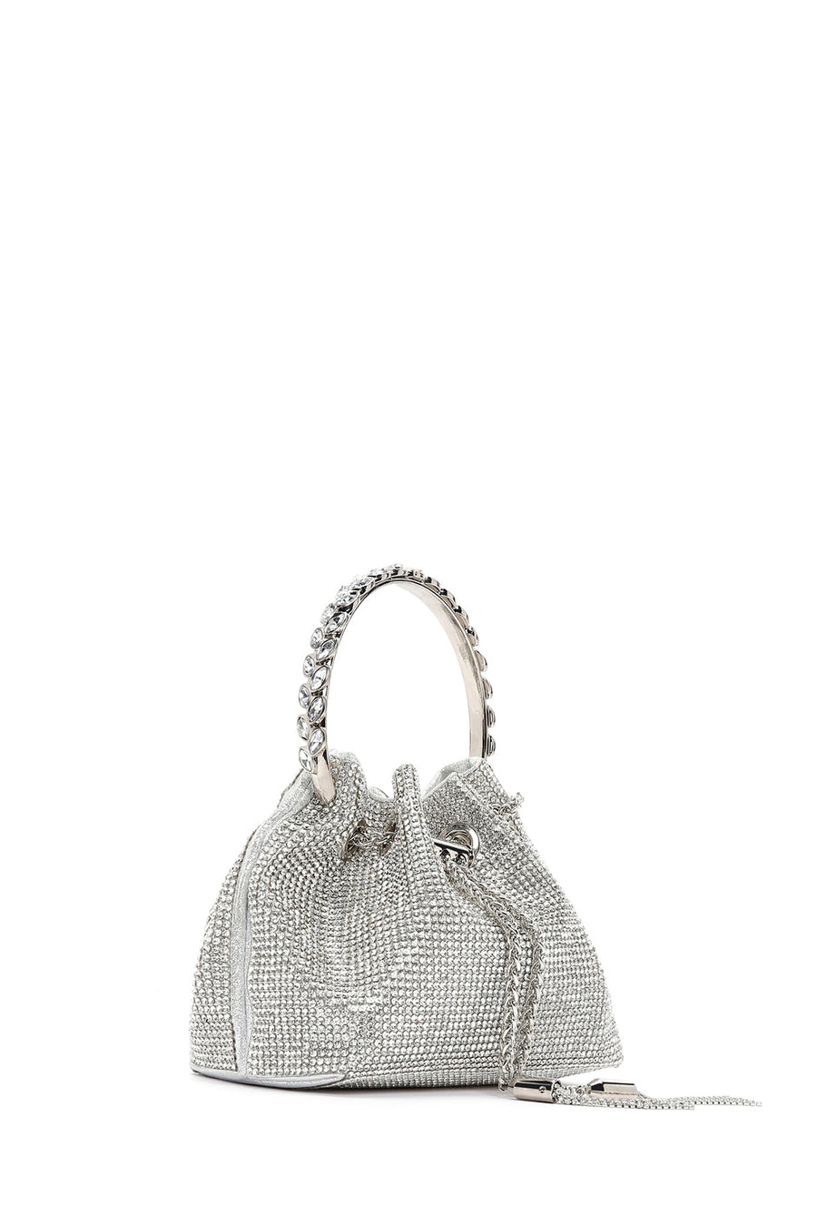 Women's Silver Long Chain Strap Embellished Mini Evening Bag