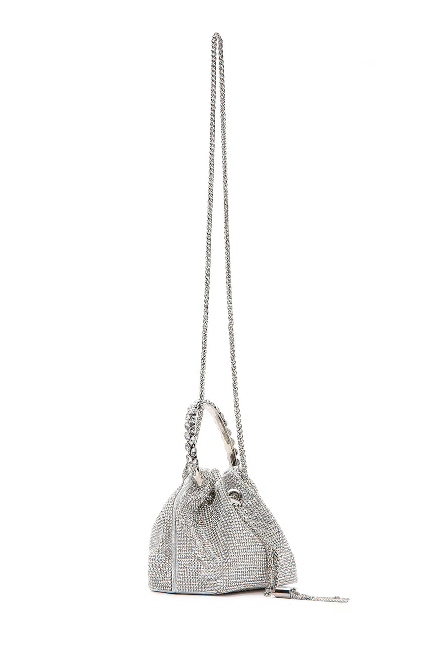 Women's Silver Long Chain Strap Embellished Mini Evening Bag