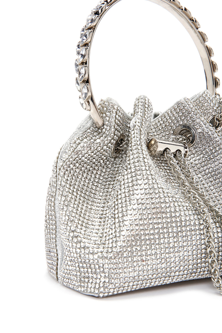 Women's Silver Long Chain Strap Embellished Mini Evening Bag