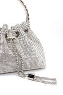 Women's Silver Long Chain Strap Embellished Mini Evening Bag | Derimod