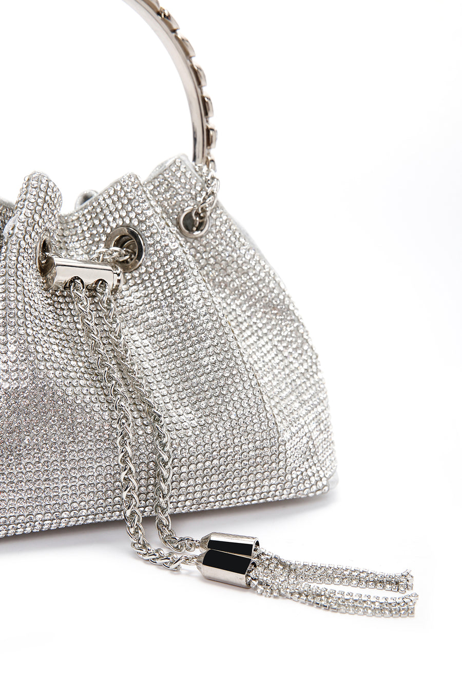 Women's Silver Long Chain Strap Embellished Mini Evening Bag