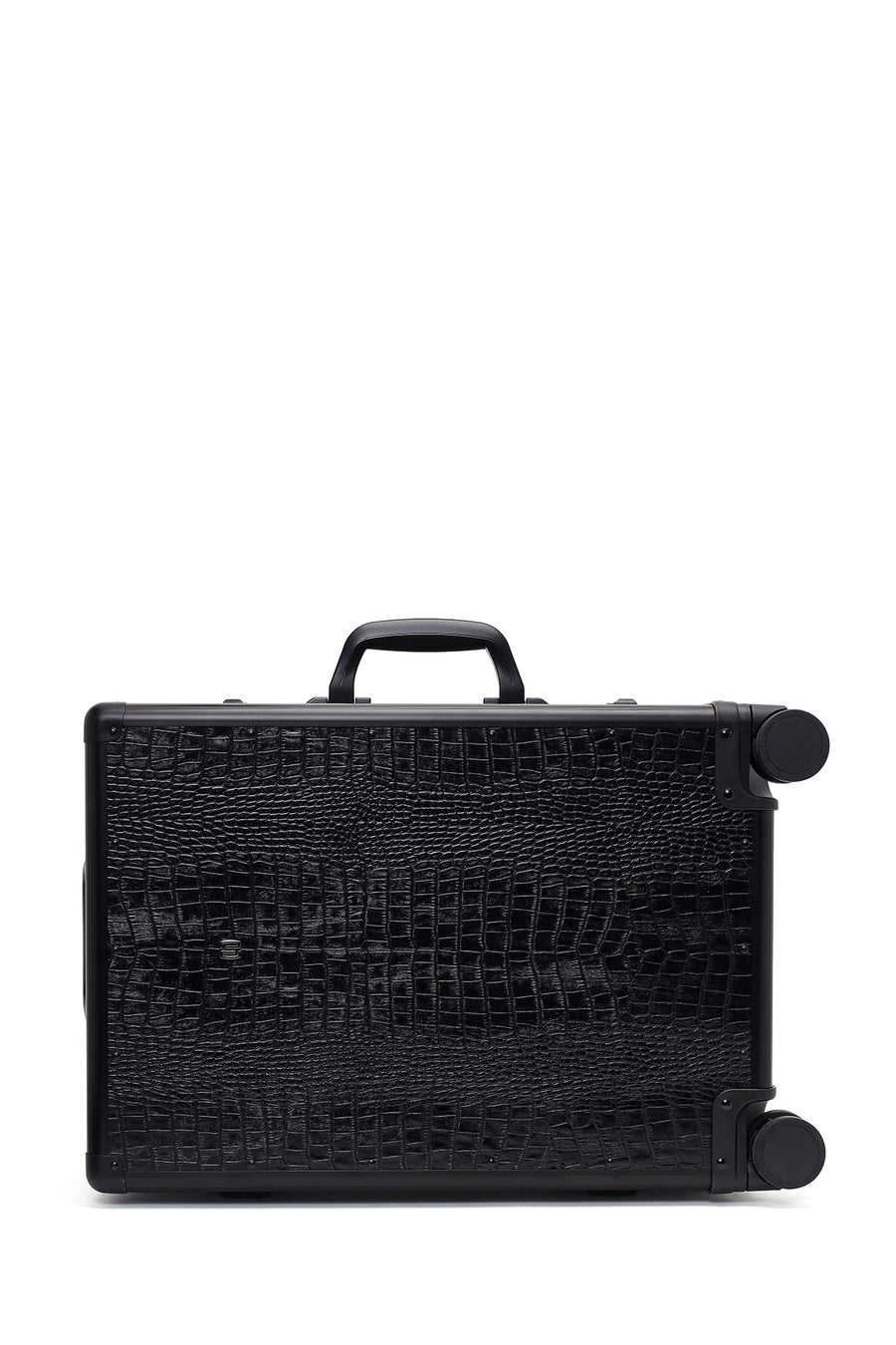 Unisex Black Croc-Effect Mini Cabin-Size Leather Suitcase