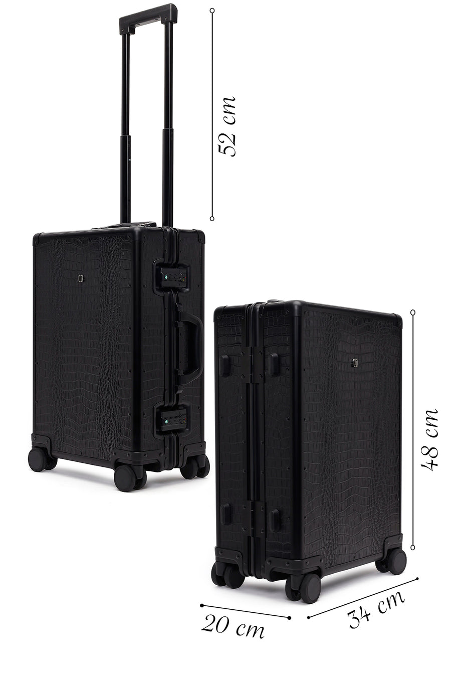 Unisex Black Croc-Effect Mini Cabin-Size Leather Suitcase