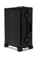 Unisex Black Croc-Effect Mini Cabin-Size Leather Suitcase | Derimod