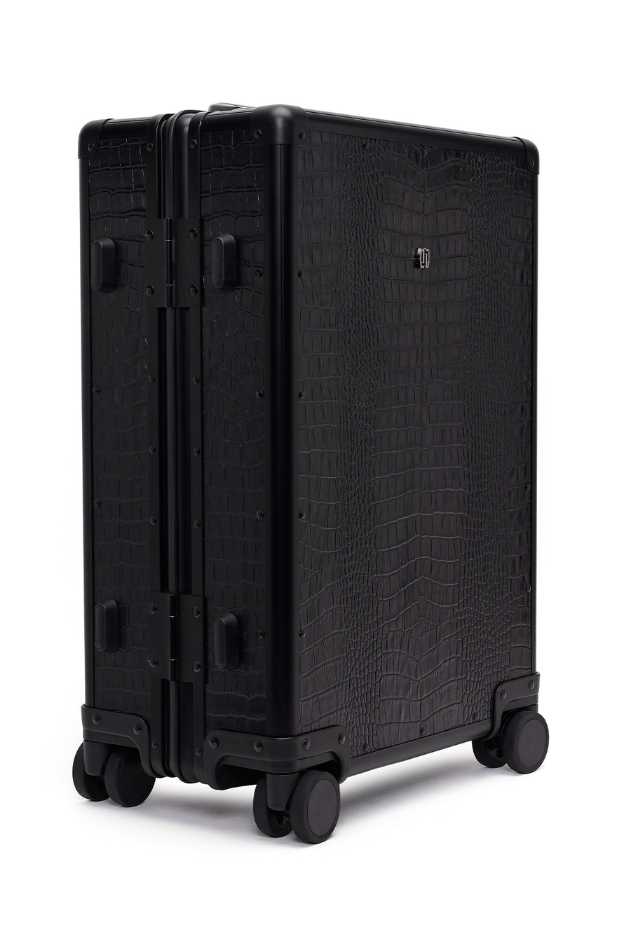 Unisex Black Croc-Effect Mini Cabin-Size Leather Suitcase