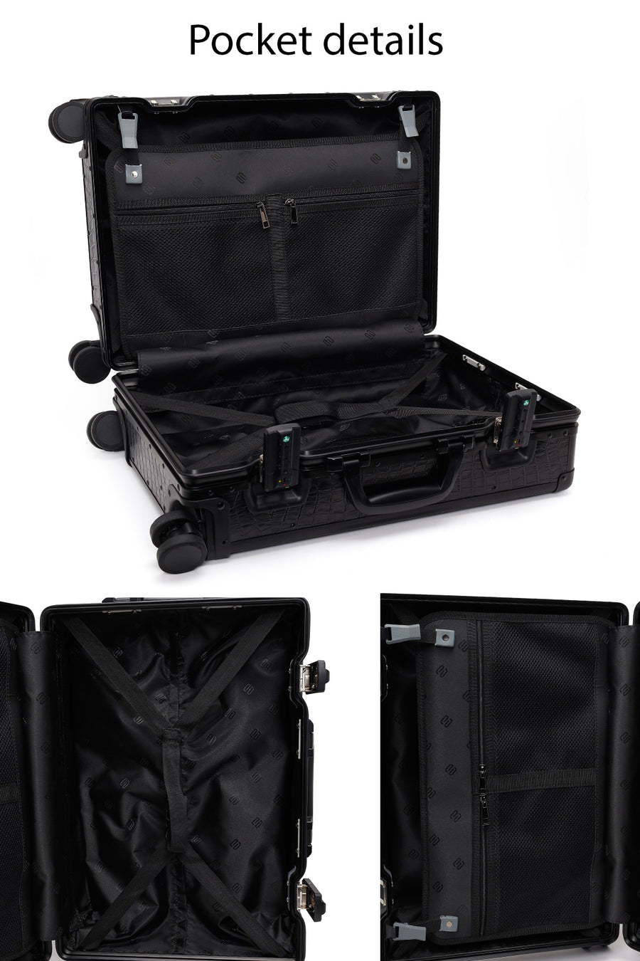Unisex Black Croc-Effect Mini Cabin-Size Leather Suitcase