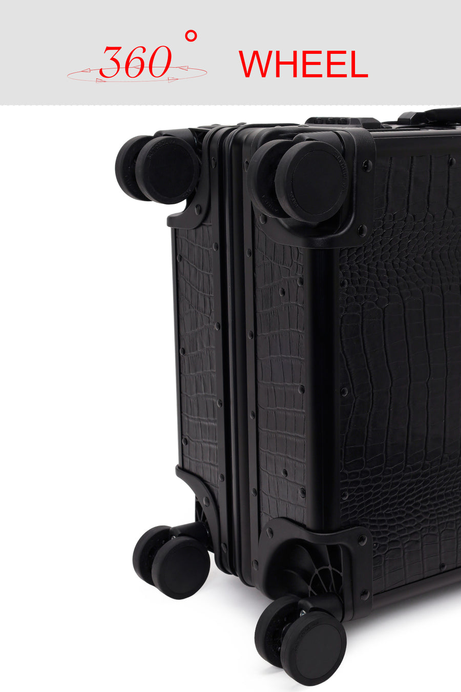 Unisex Black Croc-Effect Mini Cabin-Size Leather Suitcase