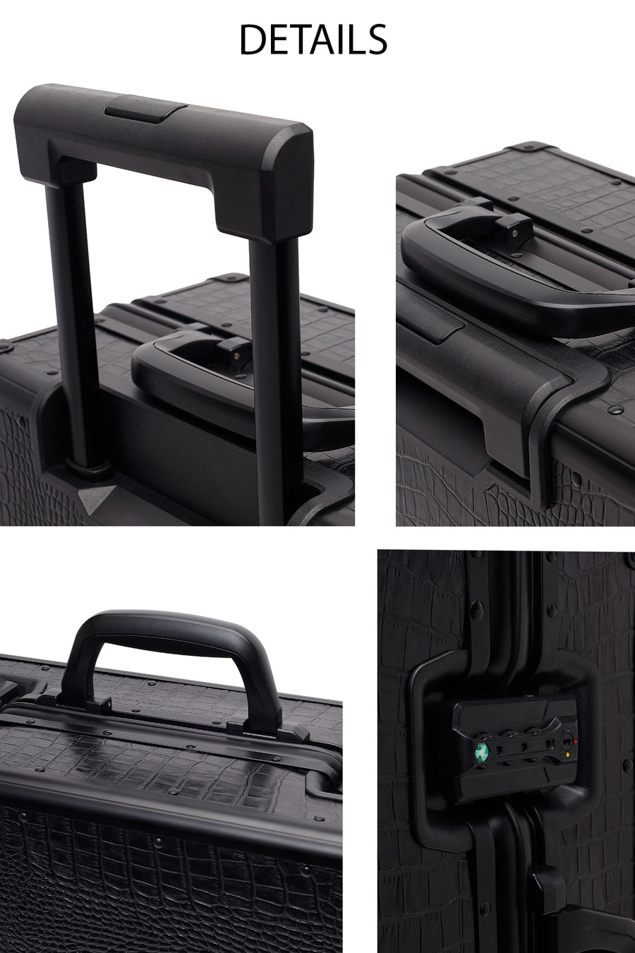 Unisex Black Croc-Effect Mini Cabin-Size Leather Suitcase