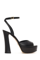 Woman Black Ankle-Buckle High Chunky-Heel Platform Leather Sandal | Derimod