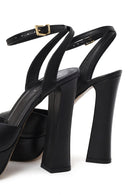 Woman Black Ankle-Buckle High Chunky-Heel Platform Leather Sandal | Derimod