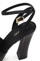 Woman Black Ankle-Buckle High Chunky-Heel Platform Leather Sandal | Derimod