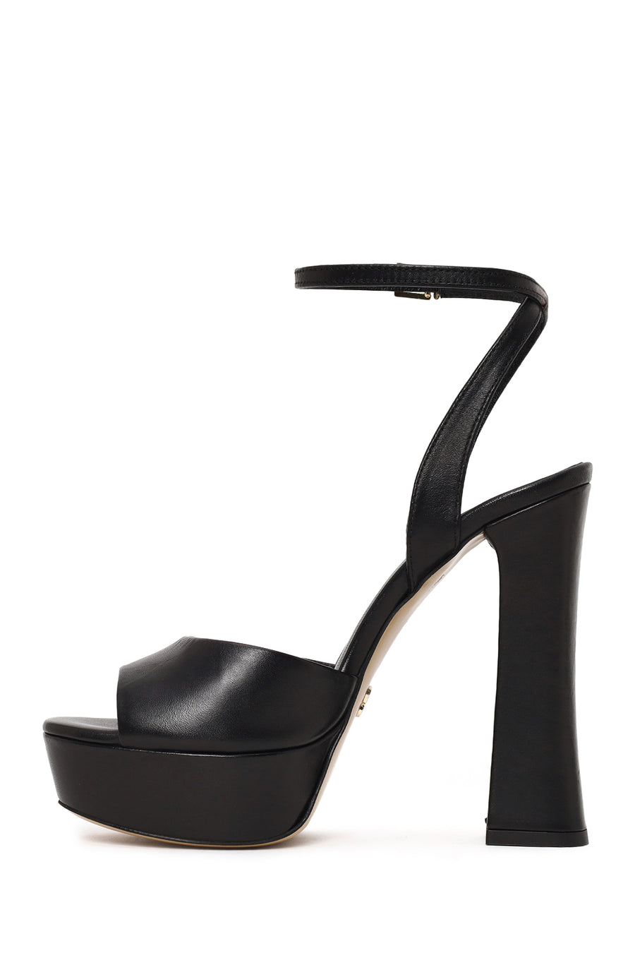 Woman Black Ankle-Buckle High Chunky-Heel Platform Leather Sandal