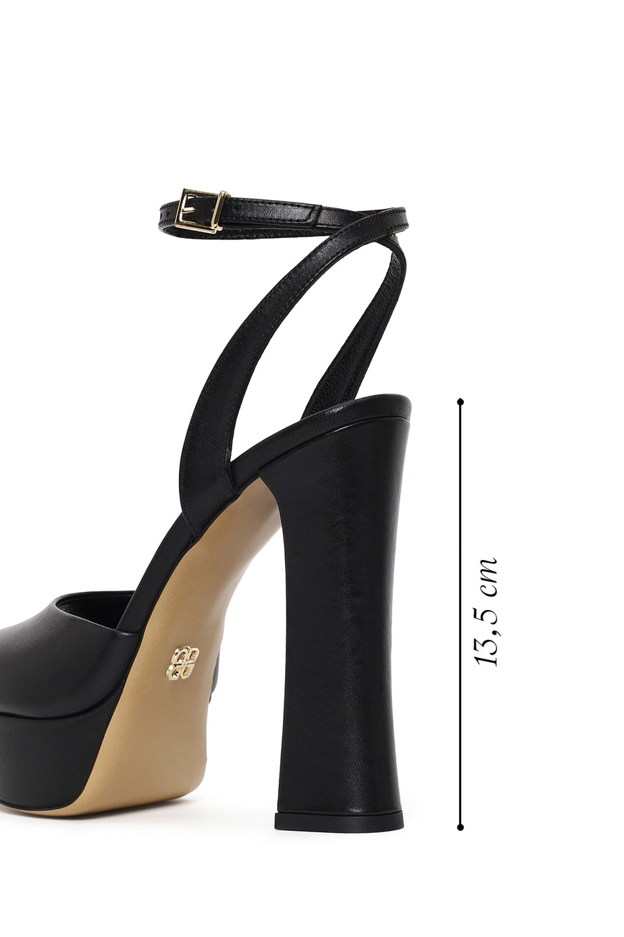 Woman Black Ankle-Buckle High Chunky-Heel Platform Leather Sandal