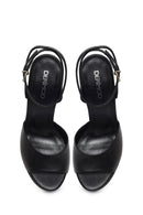 Woman Black Ankle-Buckle High Chunky-Heel Platform Leather Sandal | Derimod