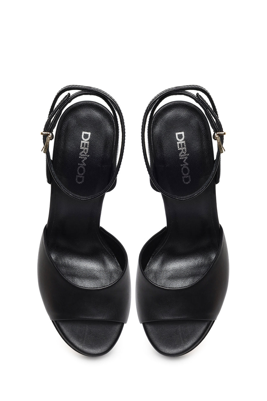 Woman Black Ankle-Buckle High Chunky-Heel Platform Leather Sandal