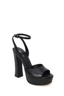 Woman Black Ankle-Buckle High Chunky-Heel Platform Leather Sandal | Derimod