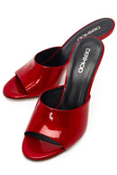 Women's Red High Thin Heel Patent Leather Slippers | Derimod