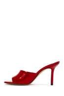 Women's Red High Thin Heel Patent Leather Slippers | Derimod
