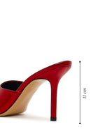 Women's Red High Thin Heel Patent Leather Slippers | Derimod