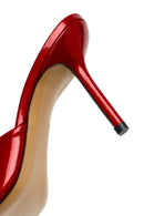Women's Red High Thin Heel Patent Leather Slippers | Derimod