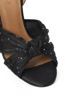 Women's Black Ankle Buckle High Thin Heel Fabric Sandals | Derimod
