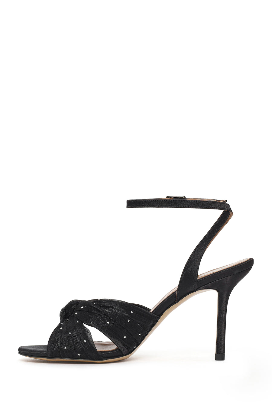 Women's Black Ankle Buckle High Thin Heel Fabric Sandals