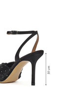 Women's Black Ankle Buckle High Thin Heel Fabric Sandals | Derimod