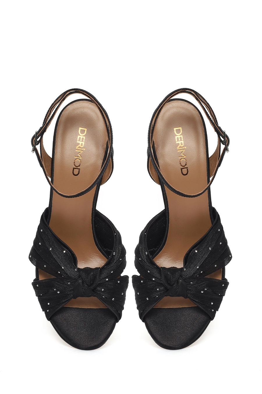 Women's Black Ankle Buckle High Thin Heel Fabric Sandals