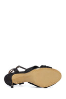 Women's Black Ankle Buckle High Thin Heel Fabric Sandals | Derimod