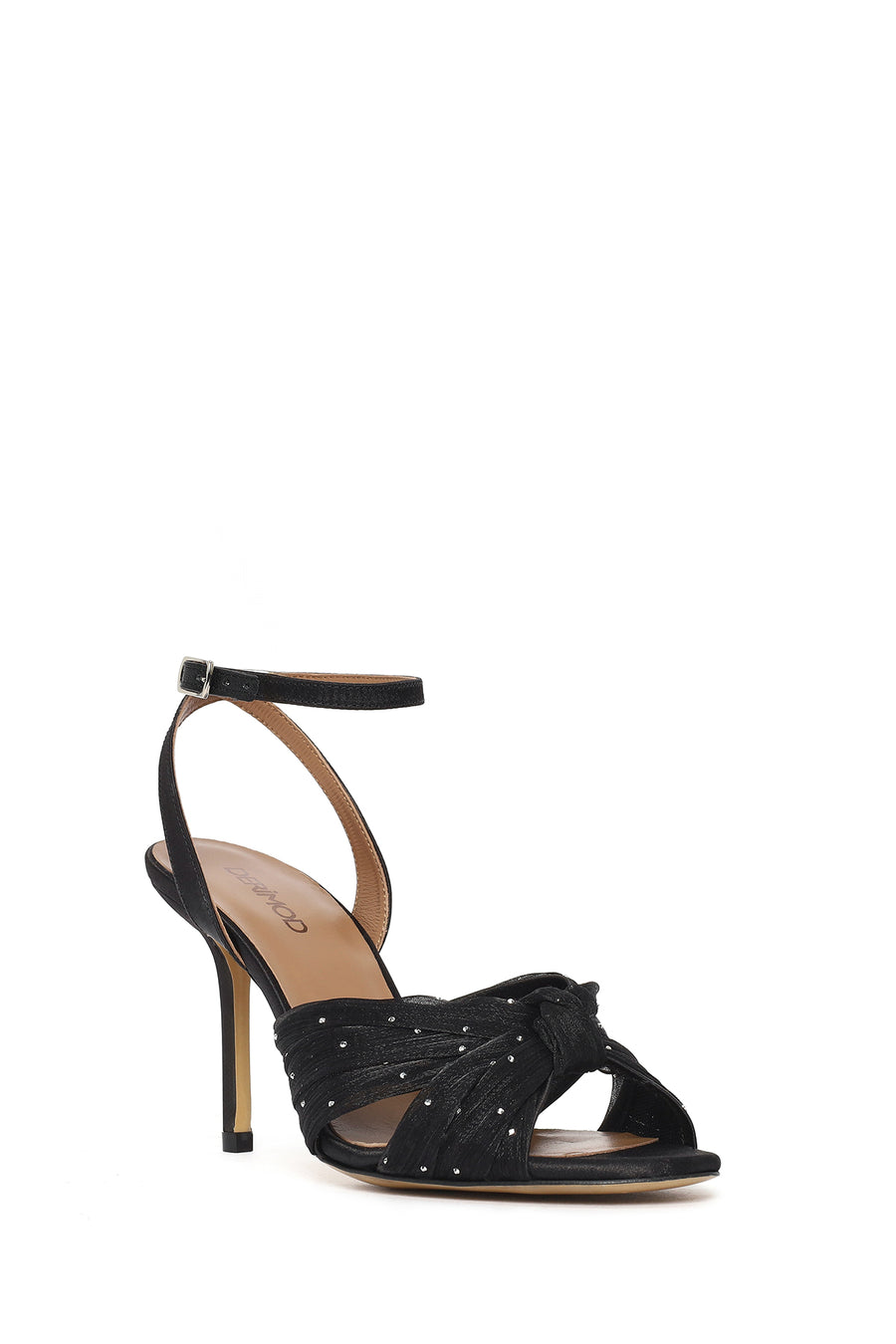 Women's Black Ankle Buckle High Thin Heel Fabric Sandals