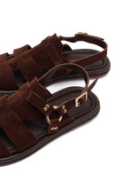 Woman Brown Suede Leather Sandals | Derimod