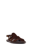 Woman Brown Suede Leather Sandals | Derimod