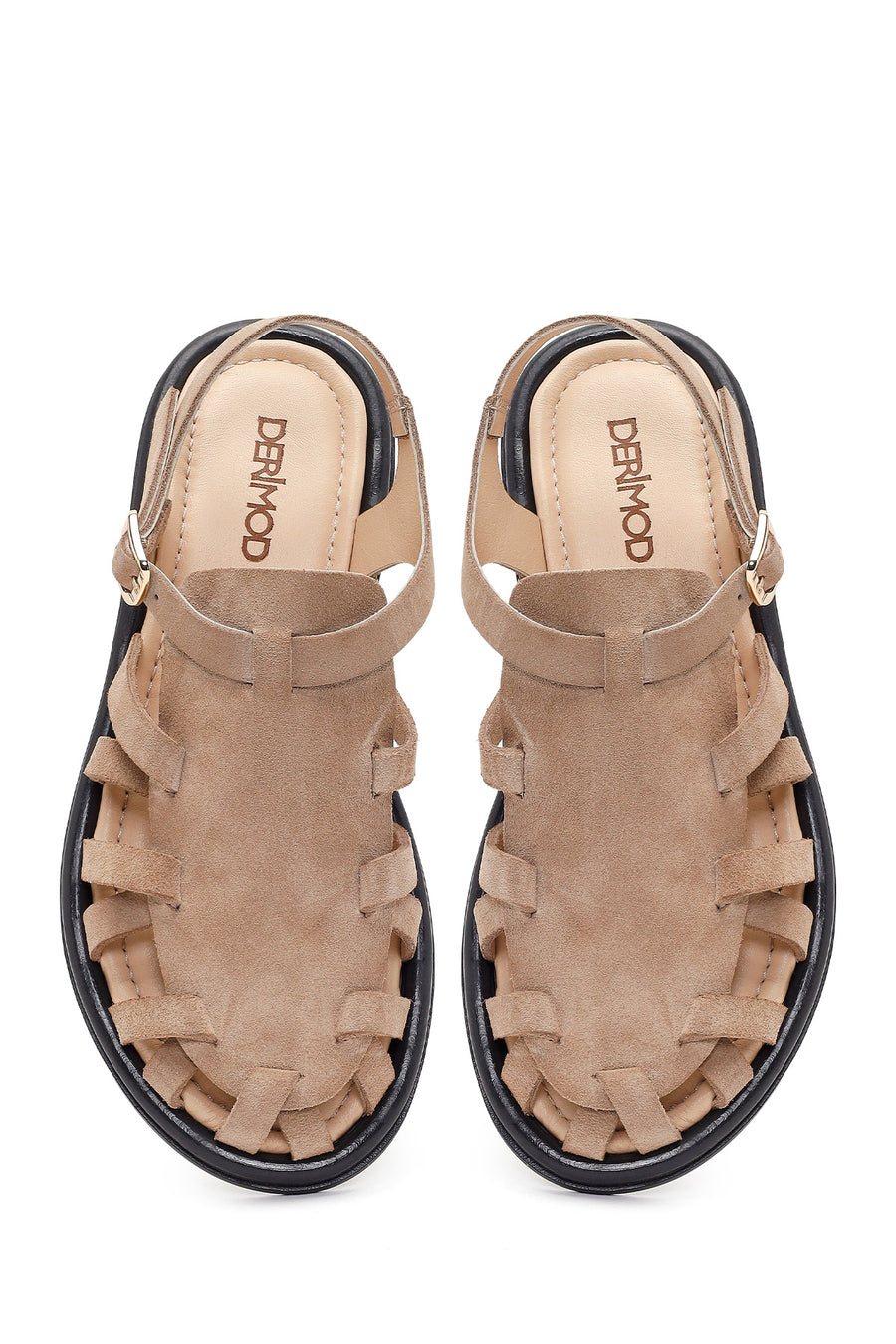 Woman Beige Buckled Suede Leather Sandal