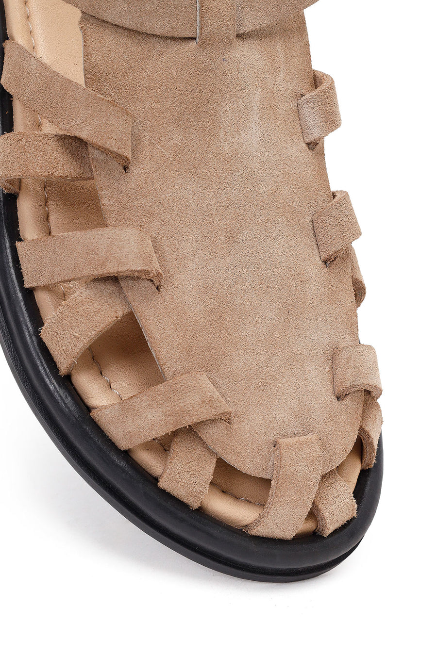 Woman Beige Buckled Suede Leather Sandal