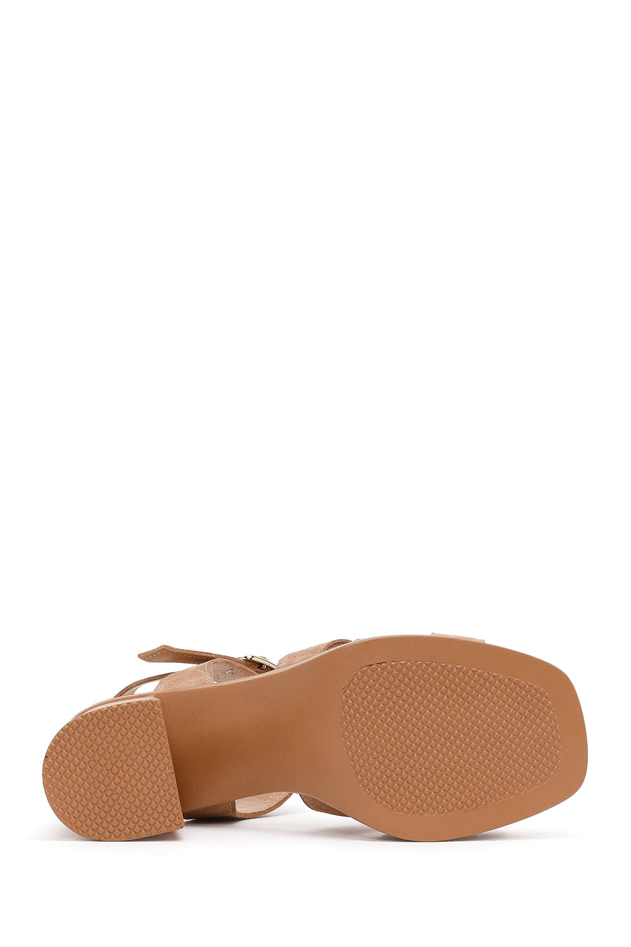 Women's Beige Ankle Buckle Chunky Heel Suede Leather Sandals