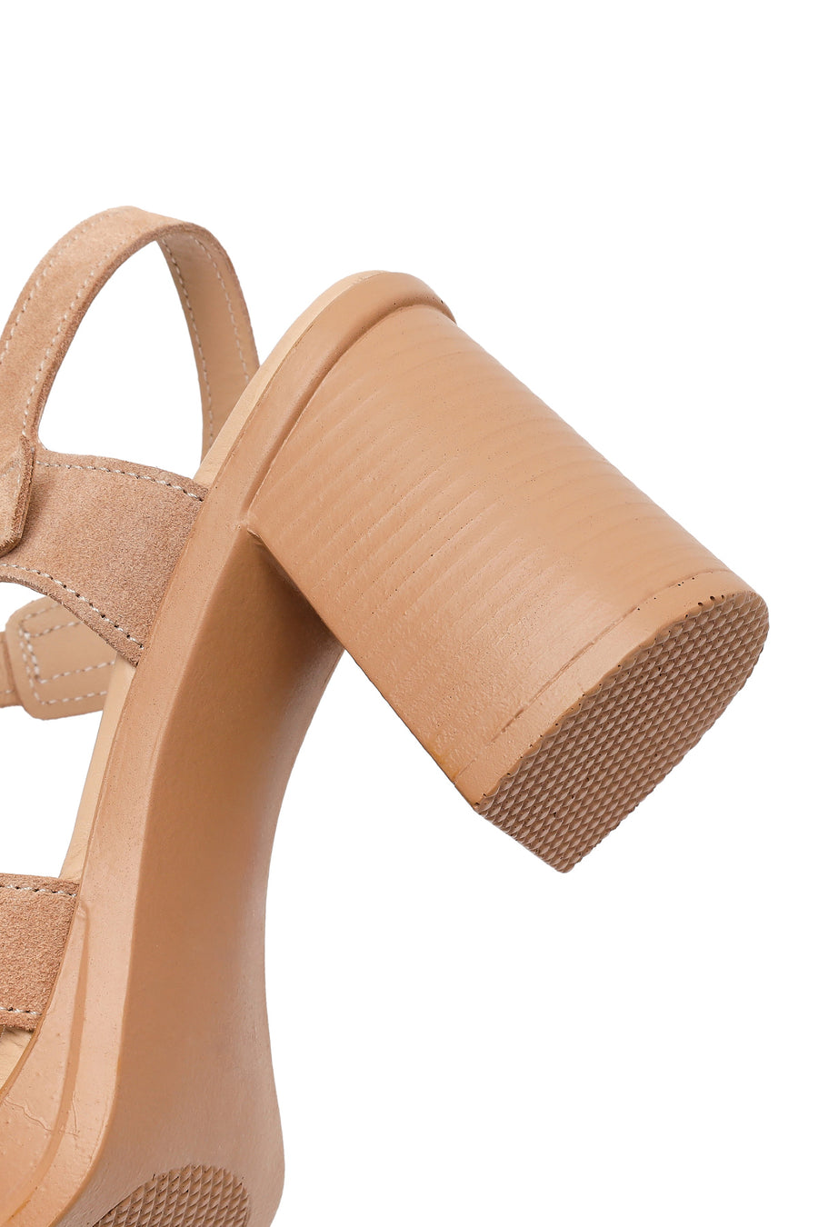 Women's Beige Ankle Buckle Chunky Heel Suede Leather Sandals