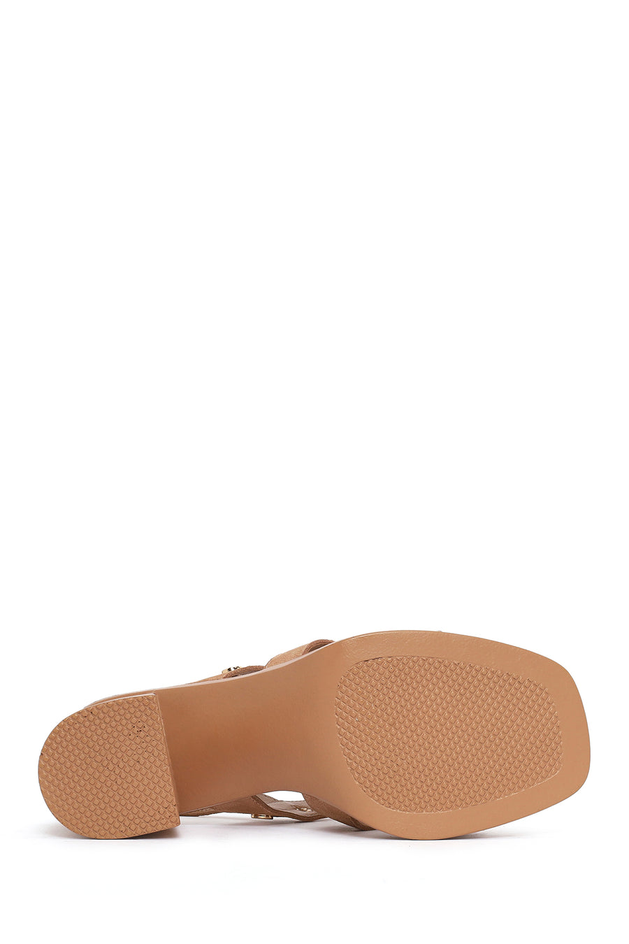 Women's Beige Ankle Buckle Studded Chunky Heel Suede Leather Sandals
