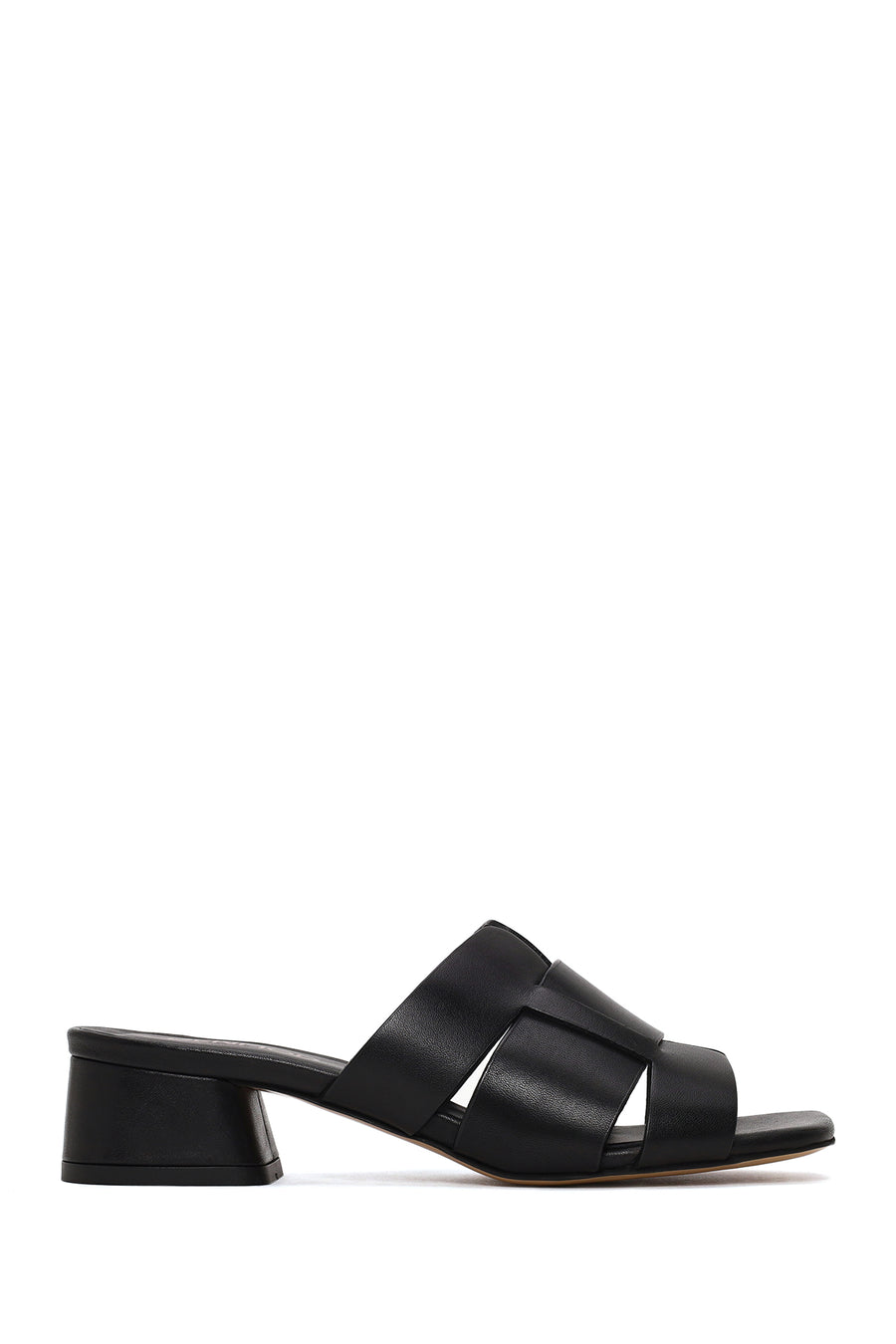 Woman Black Short Thick-Heeled Leather Slipper 26SFD141818 | Derimod
