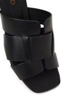 Woman Black Short Thick-Heeled Leather Slipper | Derimod