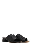 Woman Black Short Thick-Heeled Leather Slipper | Derimod