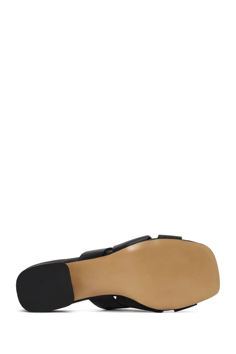 Woman Black Short Thick-Heeled Leather Slipper