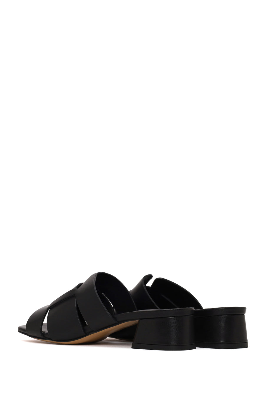 Woman Black Short Thick-Heeled Leather Slipper
