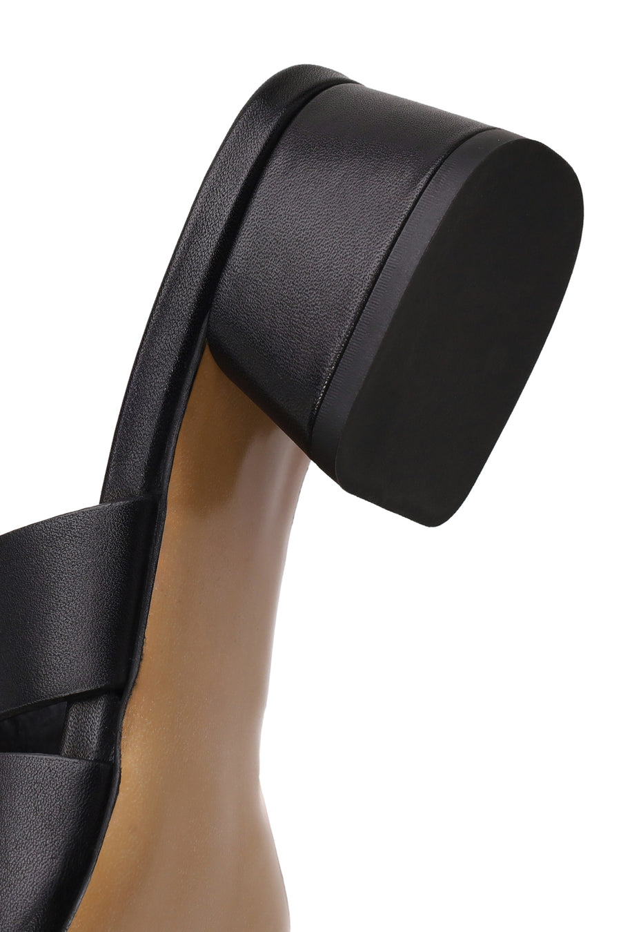 Woman Black Short Thick-Heeled Leather Slipper